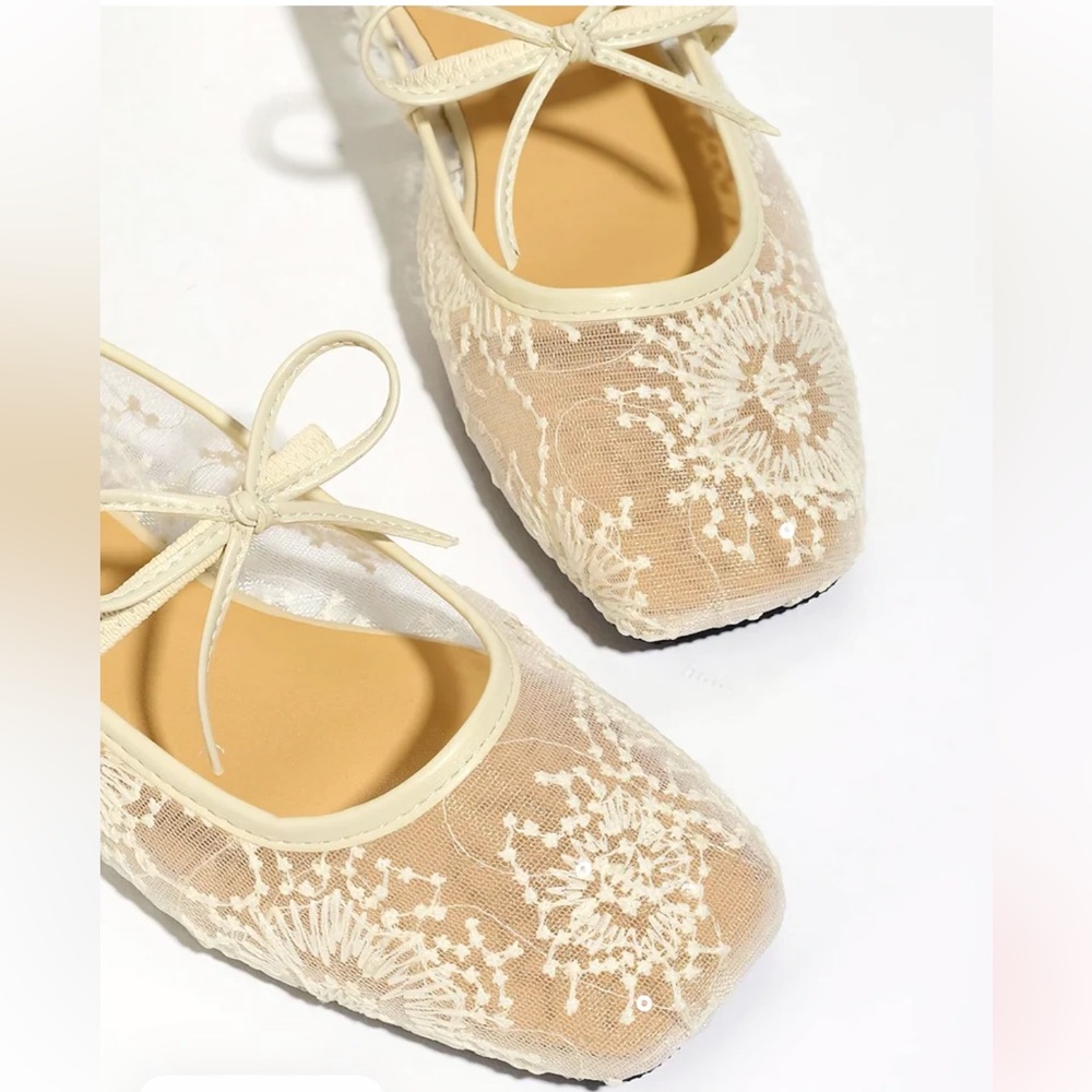 Mesh White Lace Ballet Flats - Picture 2 of 7